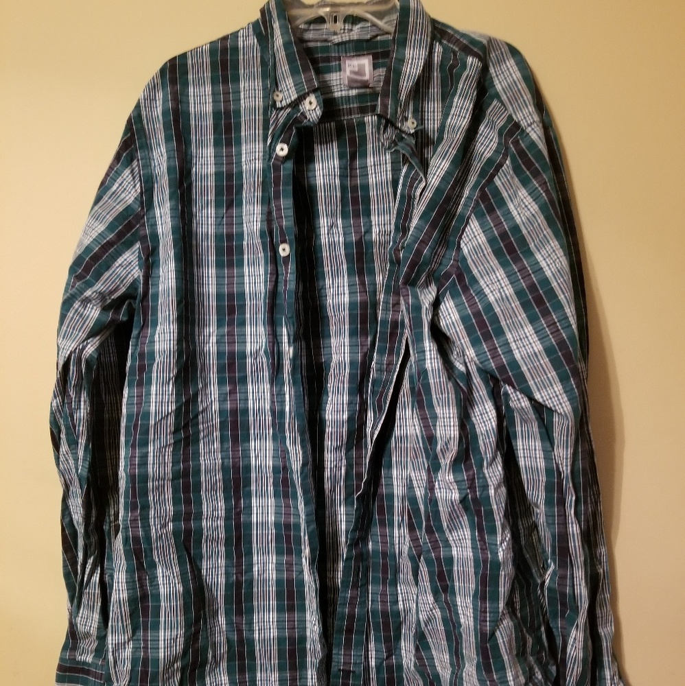 Navy and green button down